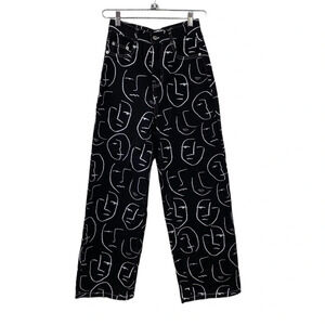 Shekou Jeans Little Things Abstract Modern Face Line Art Womens Size Small Black